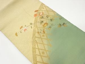 箔置き光悦垣に草花・鹿の子模様刺繍名古屋帯